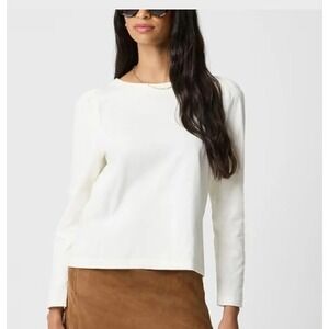 J Crew Top Size 2X Puff Sleeve Crew Neck Top Ivory Cream Cotton Blend CA965
